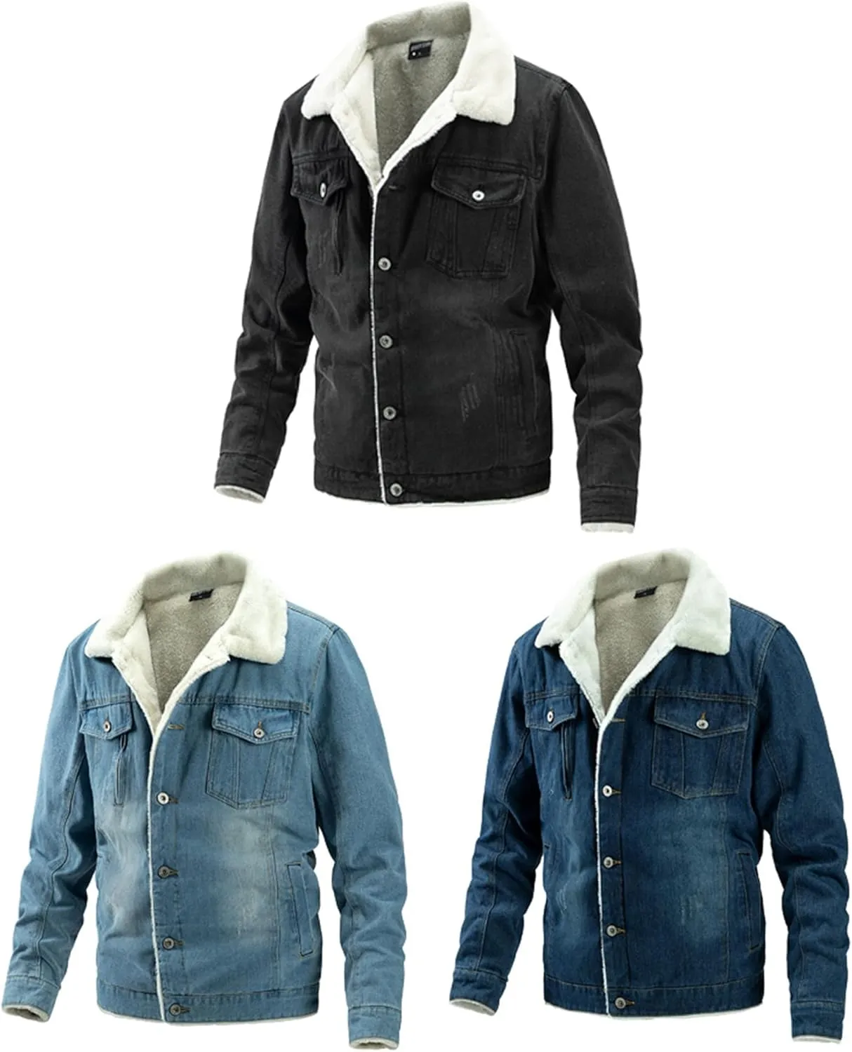 Men's Cowboy Coat Fleece Denim Jacket Trucker Sherpa Lined Fall Winter Jackets