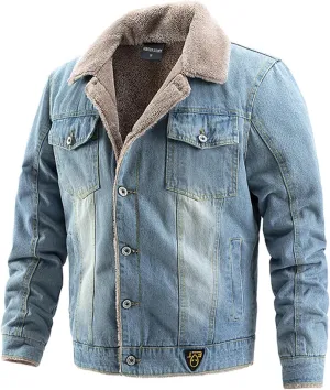 Men's Cowboy Coat Fleece Denim Jacket Trucker Sherpa Lined Fall Winter Jackets
