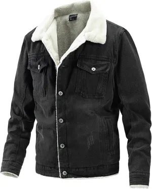 Men's Cowboy Coat Fleece Denim Jacket Trucker Sherpa Lined Fall Winter Jackets