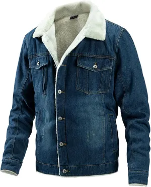 Men's Cowboy Coat Fleece Denim Jacket Trucker Sherpa Lined Fall Winter Jackets