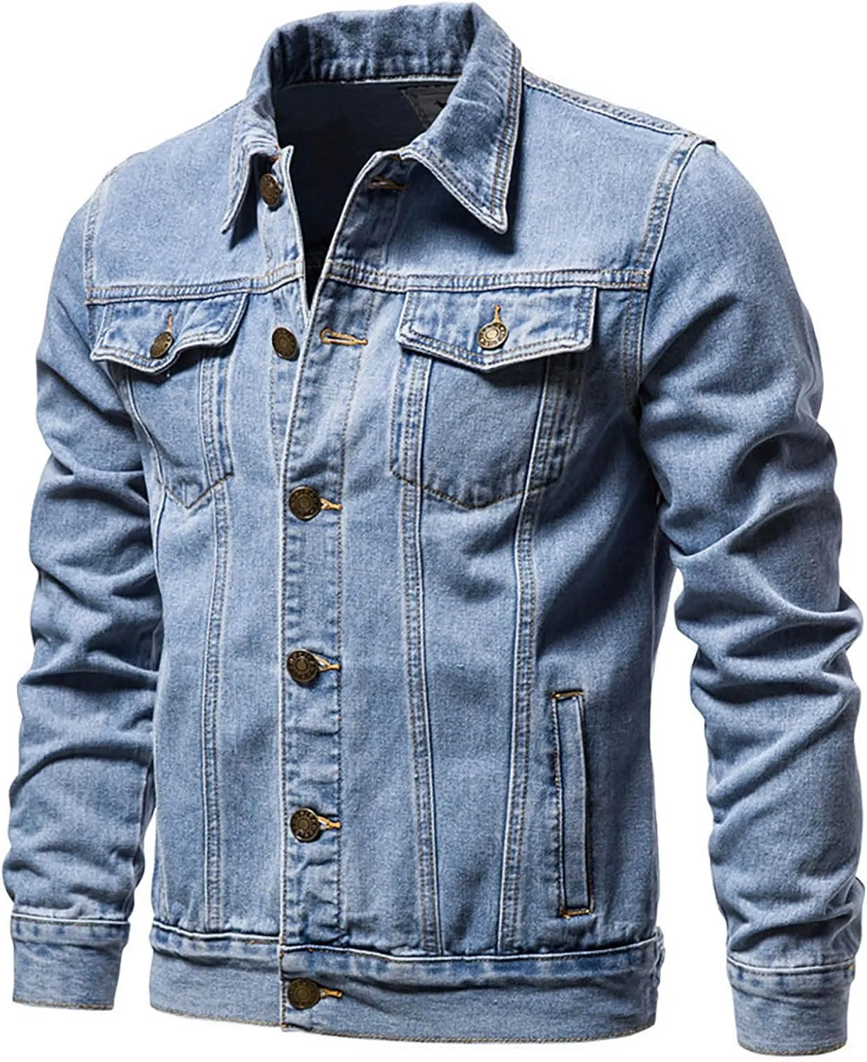 Mens Denim Jacket Washed Flex Stretch Slim Fit Jean Jackets Classic Lapel Button down Long Sleeve Trucker Jacket Coat