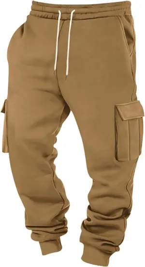 Men's Hiking Cargo Pants Active Elastic Waist Pants with Multi-Pocket Fit Drawstring Casual Trousers