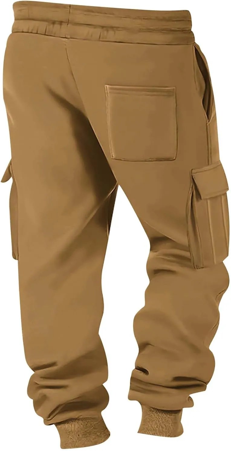 Men's Hiking Cargo Pants Active Elastic Waist Pants with Multi-Pocket Fit Drawstring Casual Trousers