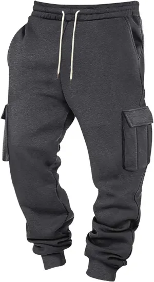 Men's Hiking Cargo Pants Active Elastic Waist Pants with Multi-Pocket Fit Drawstring Casual Trousers