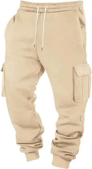 Men's Hiking Cargo Pants Active Elastic Waist Pants with Multi-Pocket Fit Drawstring Casual Trousers