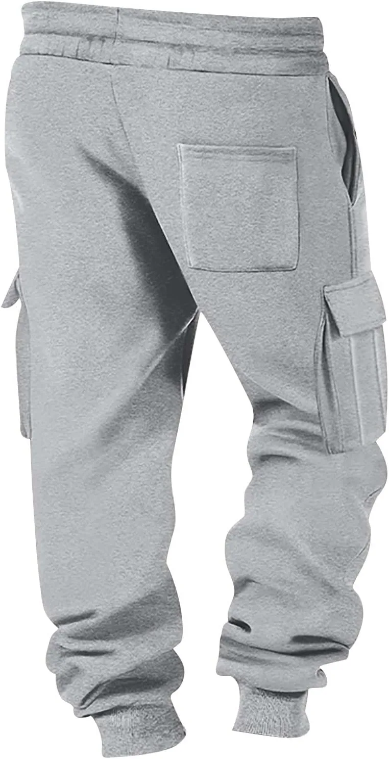 Men's Hiking Cargo Pants Active Elastic Waist Pants with Multi-Pocket Fit Drawstring Casual Trousers