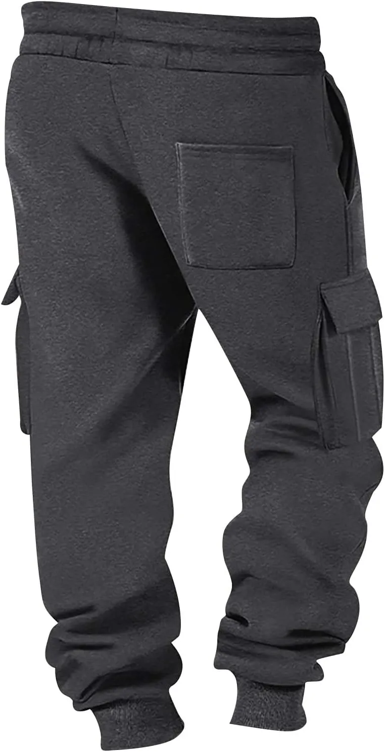Men's Hiking Cargo Pants Active Elastic Waist Pants with Multi-Pocket Fit Drawstring Casual Trousers