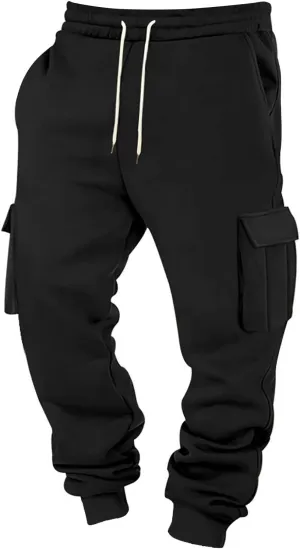 Men's Hiking Cargo Pants Active Elastic Waist Pants with Multi-Pocket Fit Drawstring Casual Trousers