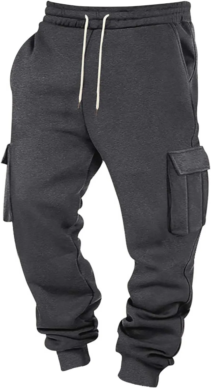 Men's Hiking Cargo Pants Active Elastic Waist Pants with Multi-Pocket Fit Drawstring Casual Trousers