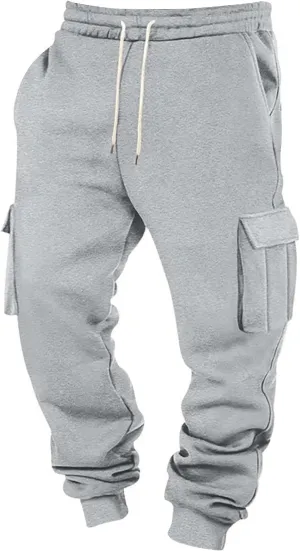 Men's Hiking Cargo Pants Active Elastic Waist Pants with Multi-Pocket Fit Drawstring Casual Trousers
