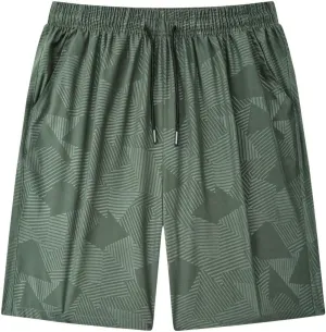 Men's Ice Silk Shorts Quick Dry with Pockets Athletic Breathable Lightweight Casual Print Outdoor Beach Trunks