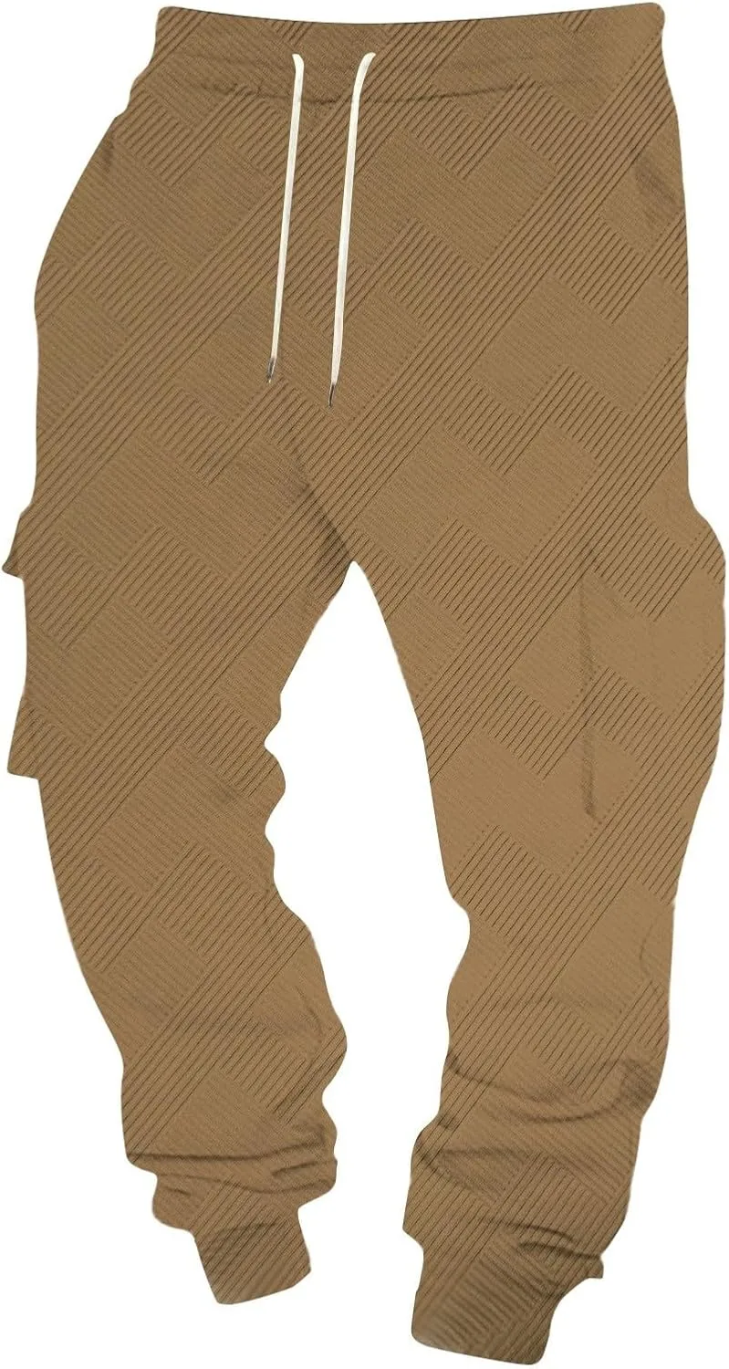 Men's Jogging Cargo Pants Lightweight Elastic Waist Pants with Multi-Pocket Fit Drawstring Large Trousers
