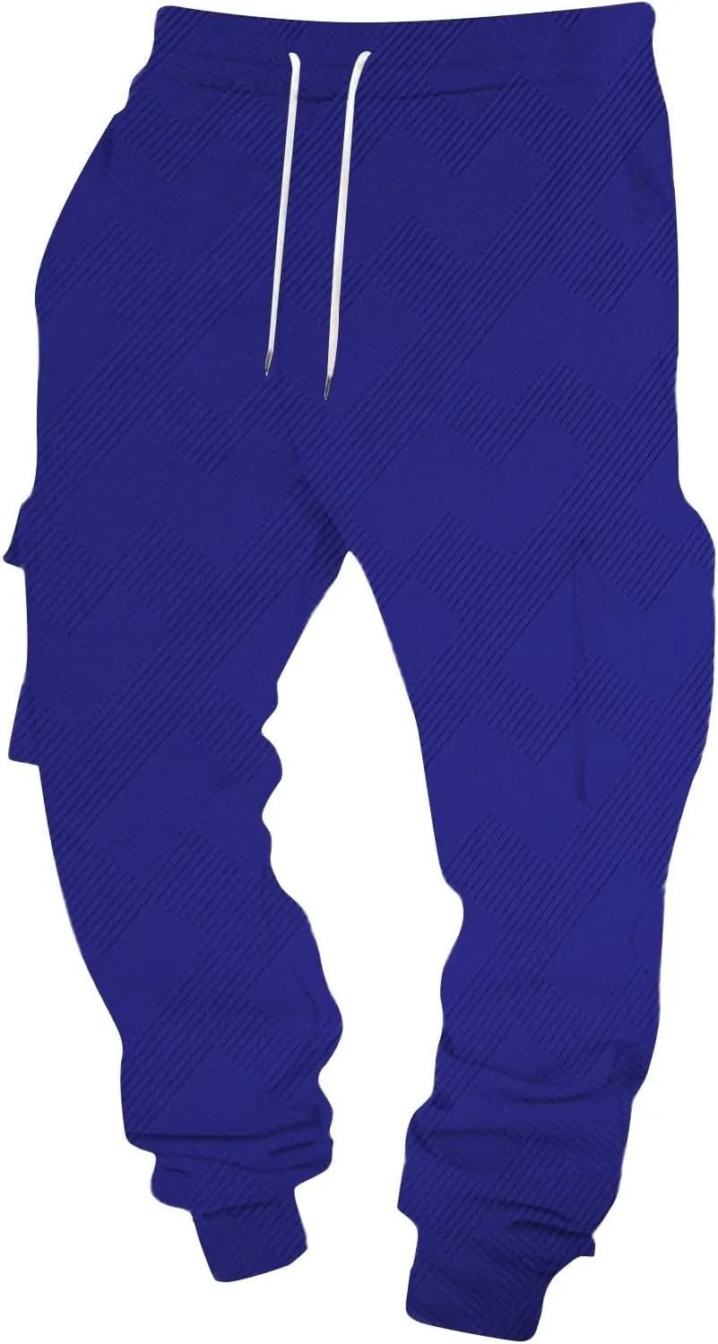 Men's Jogging Cargo Pants Lightweight Elastic Waist Pants with Multi-Pocket Fit Drawstring Large Trousers