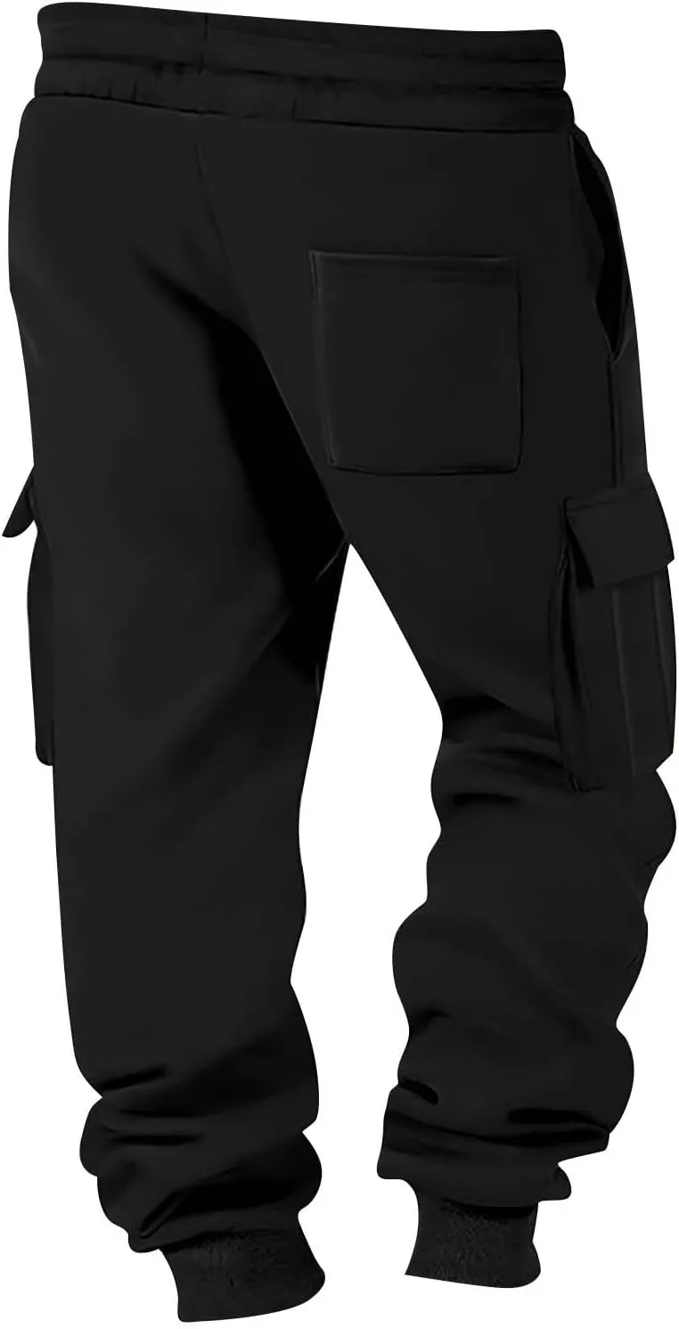 Men's Jogging Cargo Pants Lightweight Elastic Waist Pants with Multi-Pocket Fit Drawstring Large Trousers