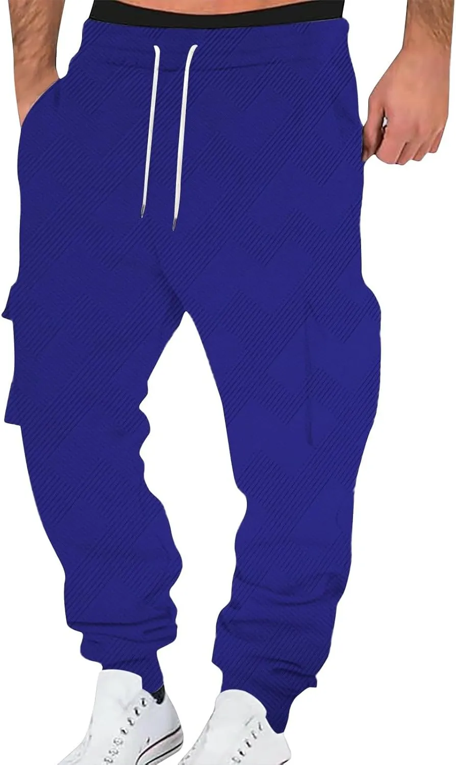 Men's Jogging Cargo Pants Lightweight Elastic Waist Pants with Multi-Pocket Fit Drawstring Large Trousers