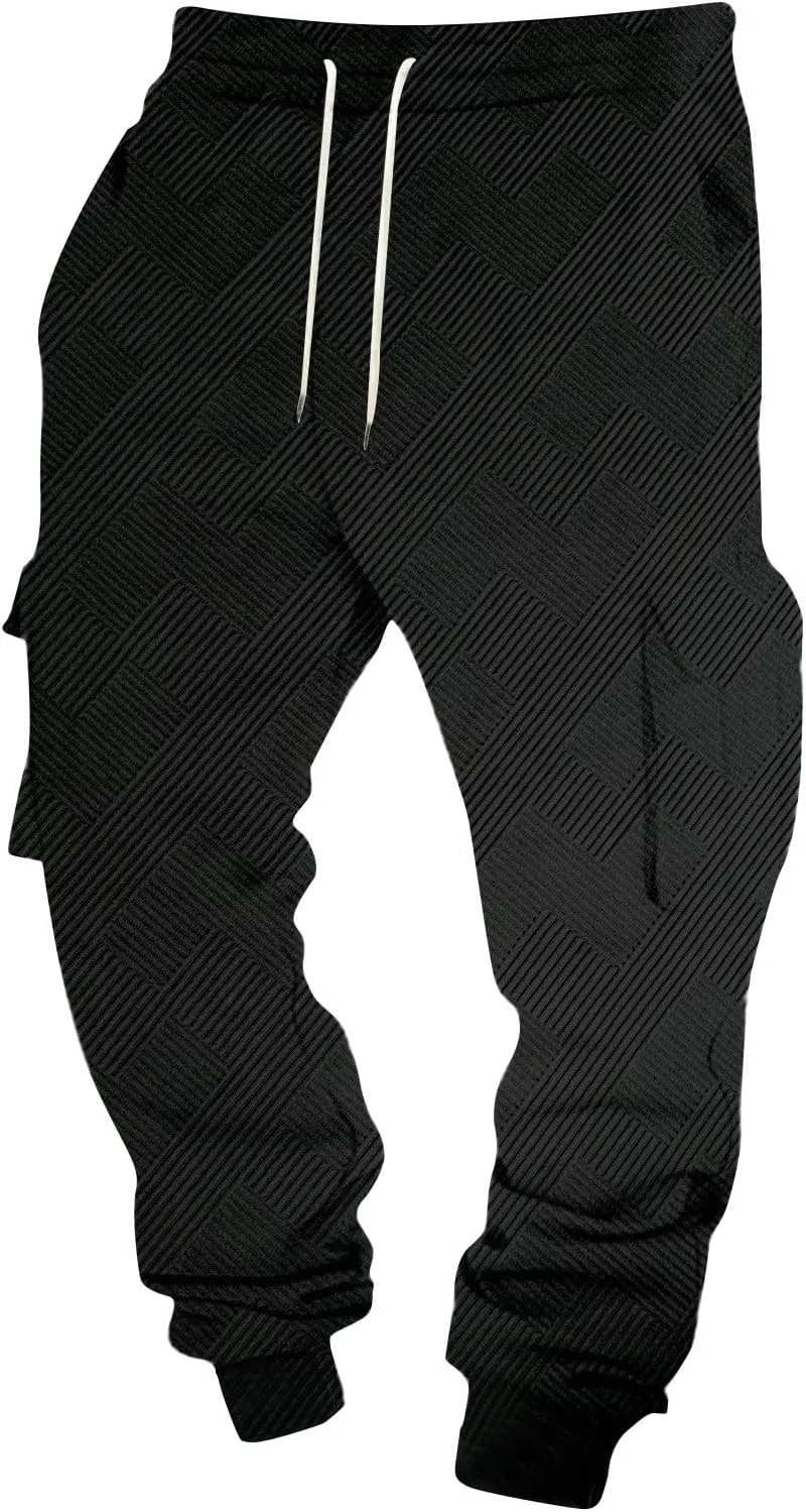 Men's Jogging Cargo Pants Lightweight Elastic Waist Pants with Multi-Pocket Fit Drawstring Large Trousers