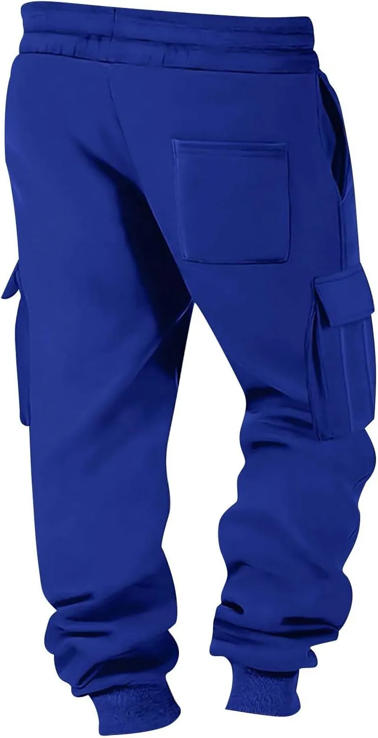 Men's Jogging Cargo Pants Lightweight Elastic Waist Pants with Multi-Pocket Fit Drawstring Large Trousers