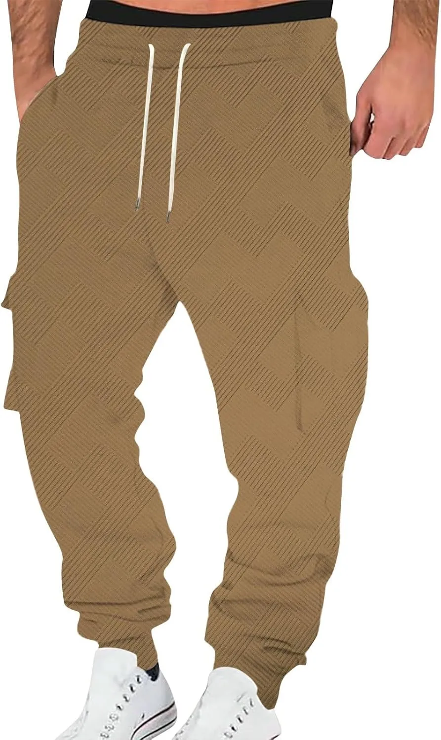 Men's Jogging Cargo Pants Lightweight Elastic Waist Pants with Multi-Pocket Fit Drawstring Large Trousers
