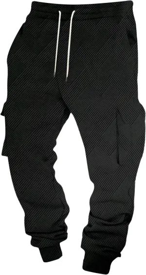 Men's Jogging Cargo Pants Lightweight Elastic Waist Pants with Multi-Pocket Fit Drawstring Large Trousers