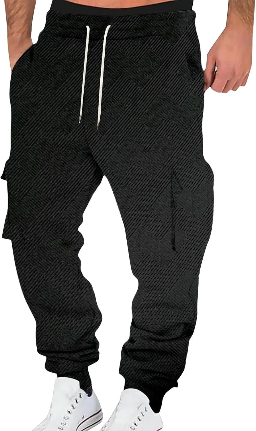 Men's Jogging Cargo Pants Lightweight Elastic Waist Pants with Multi-Pocket Fit Drawstring Large Trousers