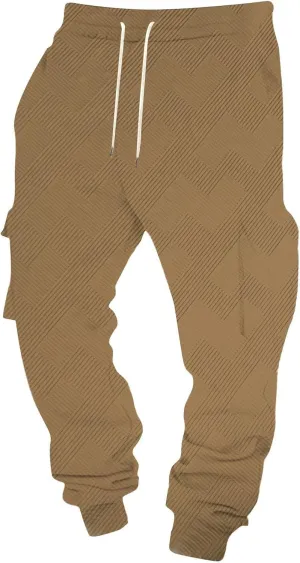 Men's Jogging Cargo Pants Lightweight Elastic Waist Pants with Multi-Pocket Fit Drawstring Large Trousers