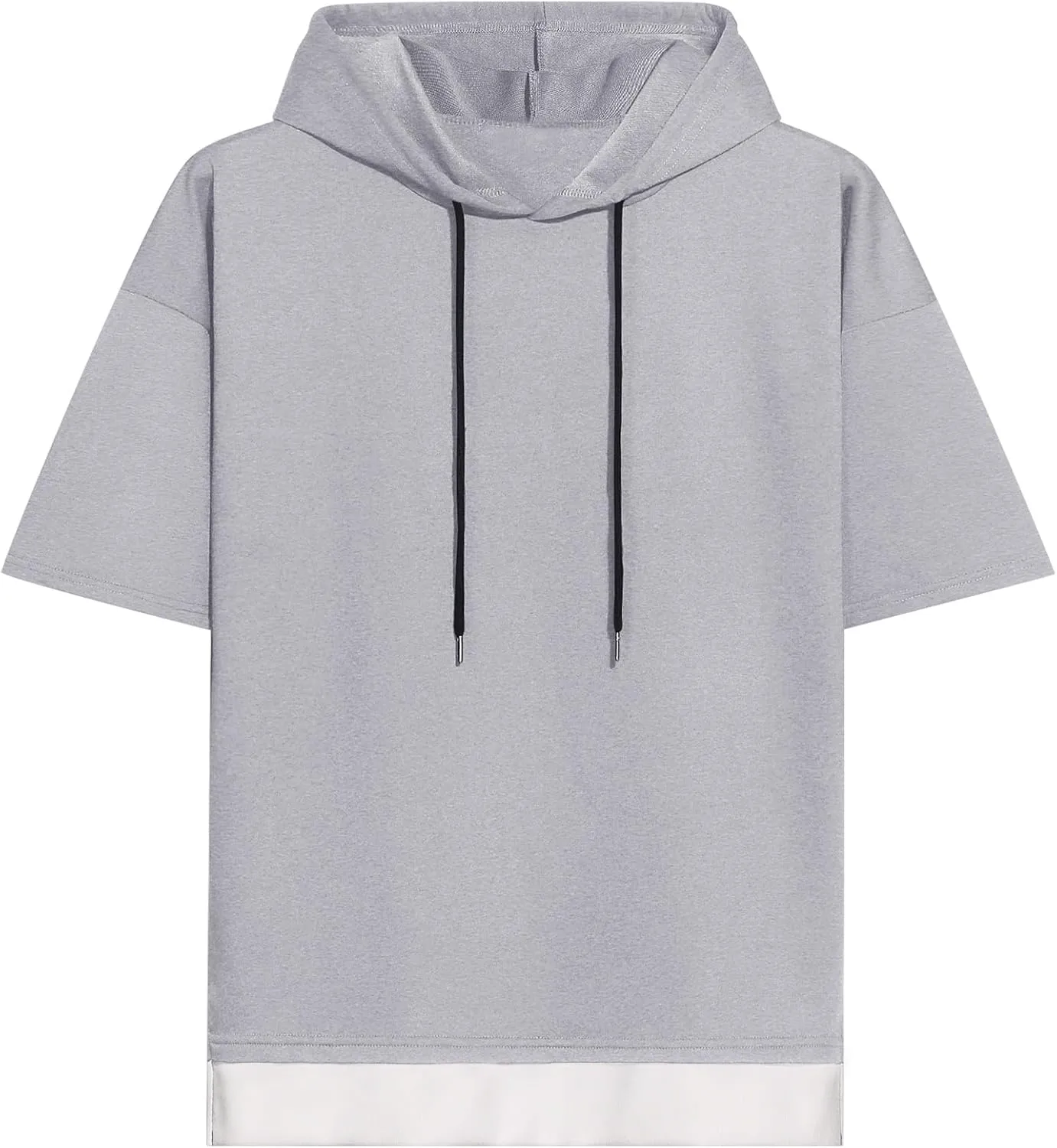 Mens Short Sleeve Hoodie Soft Cotton Color Block Moisture Wicking Patchwork Unisex Hip Hop T-Shirt Hoodie