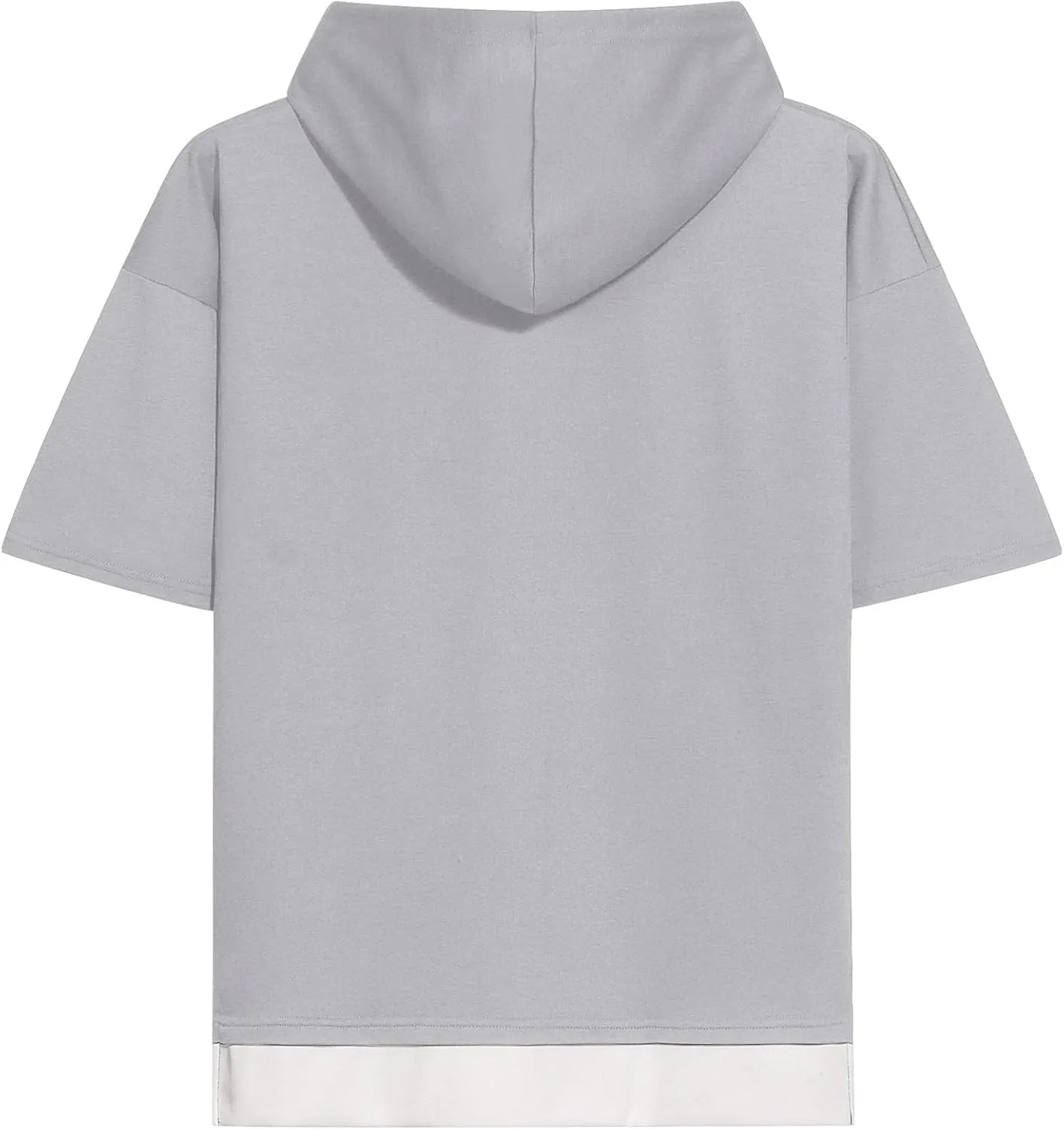 Mens Short Sleeve Hoodie Soft Cotton Color Block Moisture Wicking Patchwork Unisex Hip Hop T-Shirt Hoodie
