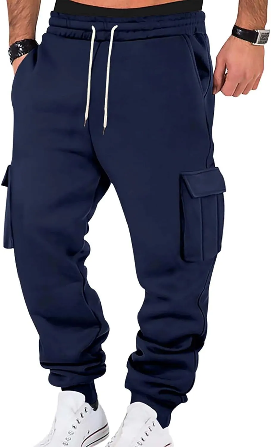 Men's Sports Cargo Pants Big and Tall Elastic Waist Pants with Multi-Pocket Baggy Drawstring Active Trousers