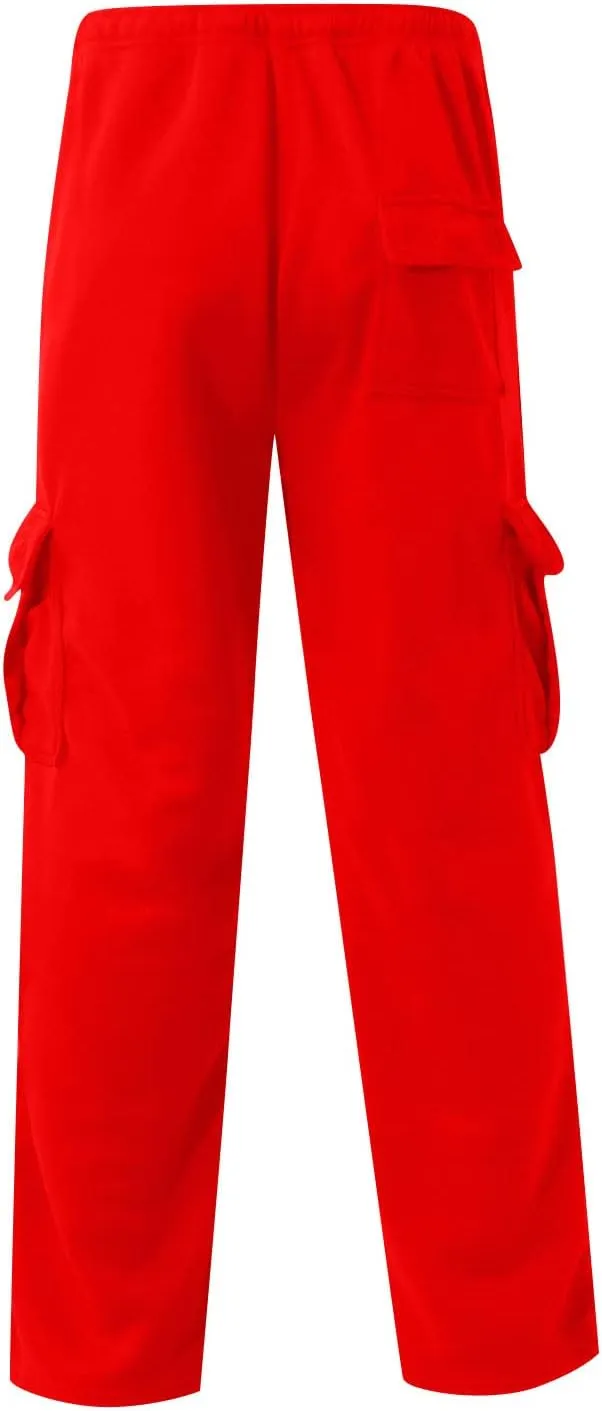 Men's Travel Cargo Pants Big and Tall Elastic Waist Pants with Multi-Pocket Loose Drawstring Lightweight Trousers