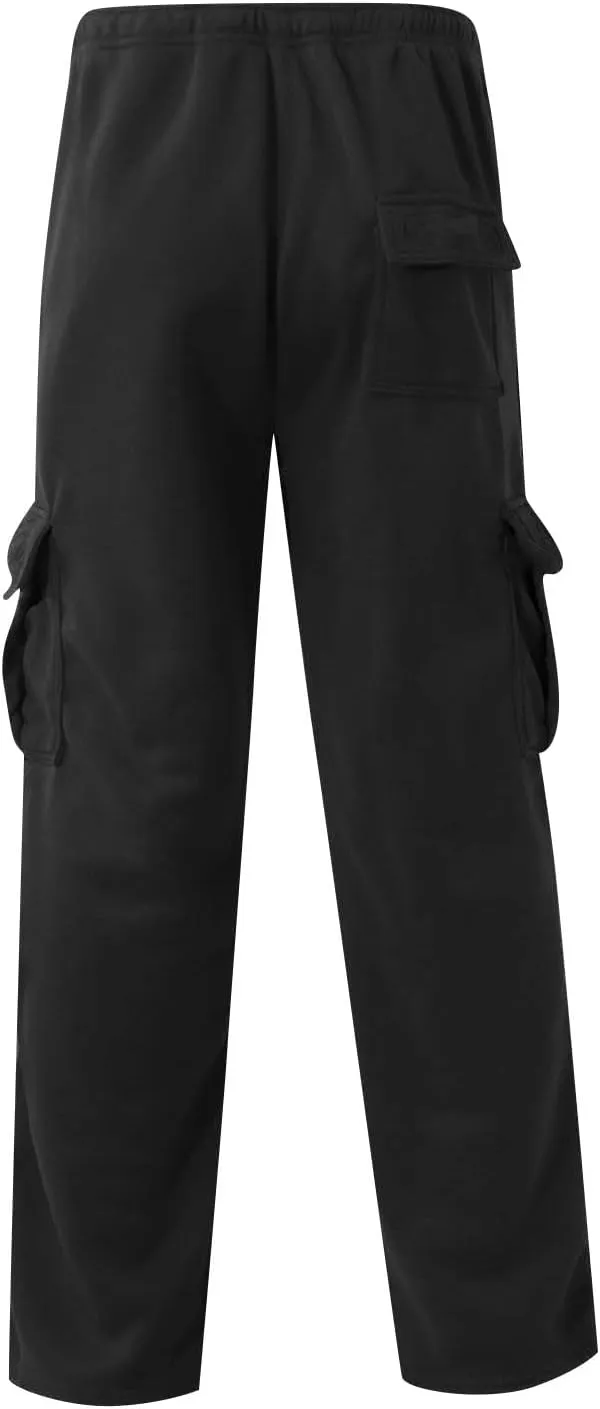 Men's Travel Cargo Pants Big and Tall Elastic Waist Pants with Multi-Pocket Loose Drawstring Lightweight Trousers