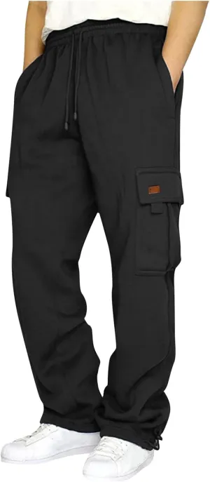 Men's Travel Cargo Pants Big and Tall Elastic Waist Pants with Multi-Pocket Loose Drawstring Lightweight Trousers