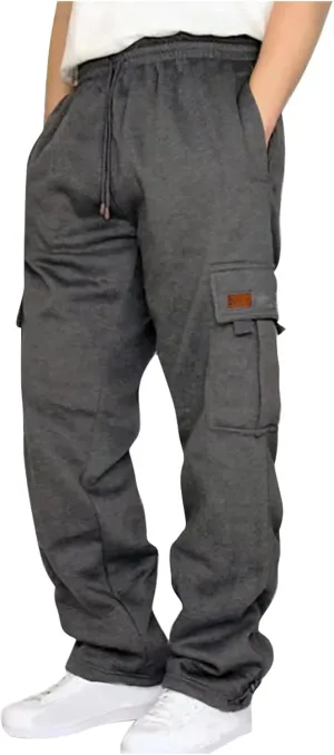 Men's Travel Cargo Pants Big and Tall Elastic Waist Pants with Multi-Pocket Loose Drawstring Lightweight Trousers