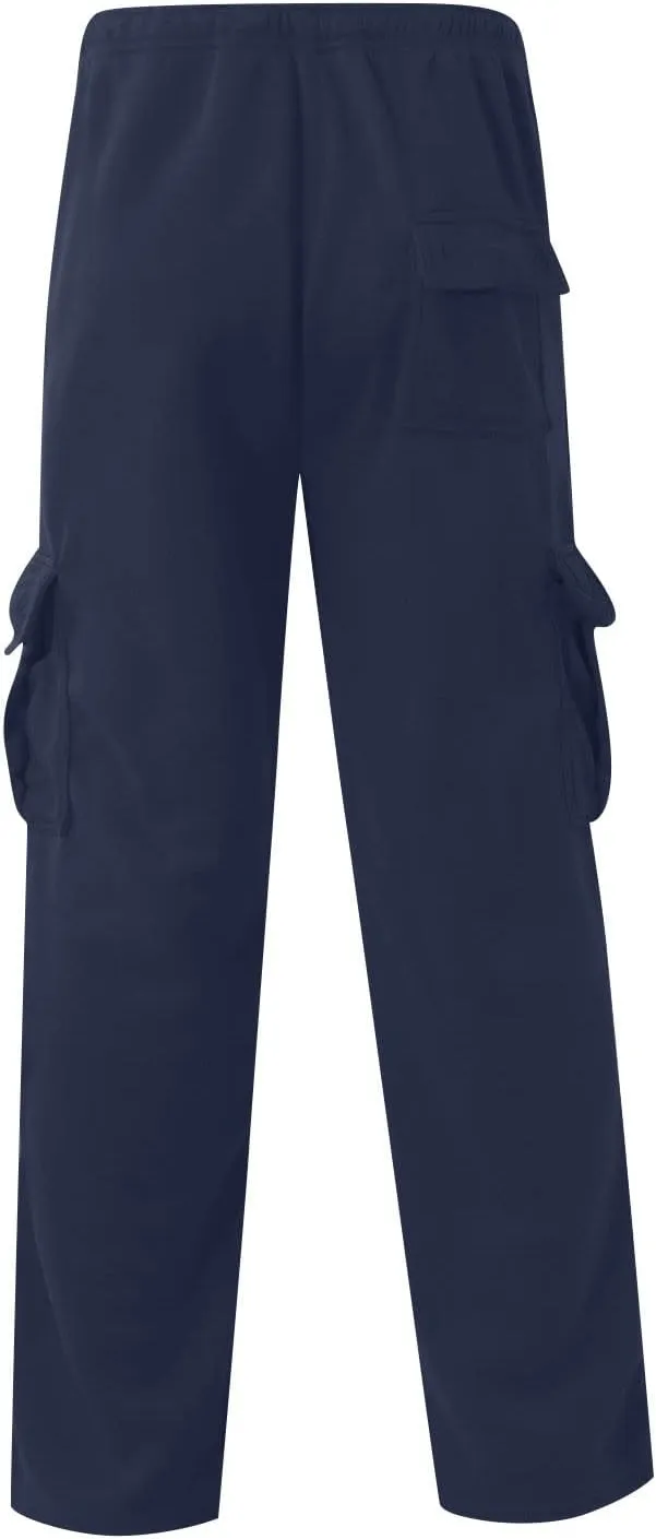 Men's Travel Cargo Pants Big and Tall Elastic Waist Pants with Multi-Pocket Loose Drawstring Lightweight Trousers