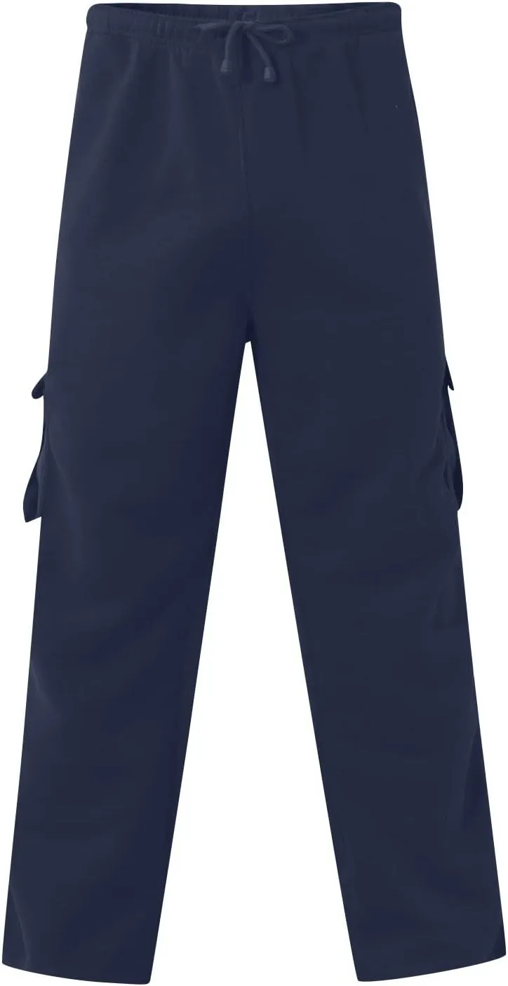 Men's Travel Cargo Pants Big and Tall Elastic Waist Pants with Multi-Pocket Loose Drawstring Lightweight Trousers