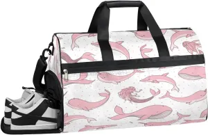 Mermaid Dolphin Sports Gym Bag with Wet Pocket & Shoes Compartment Waterproof Workout Duffel Bag for Women and Men Weekender Overnight Duffle Bag Travel Carry-on Tote