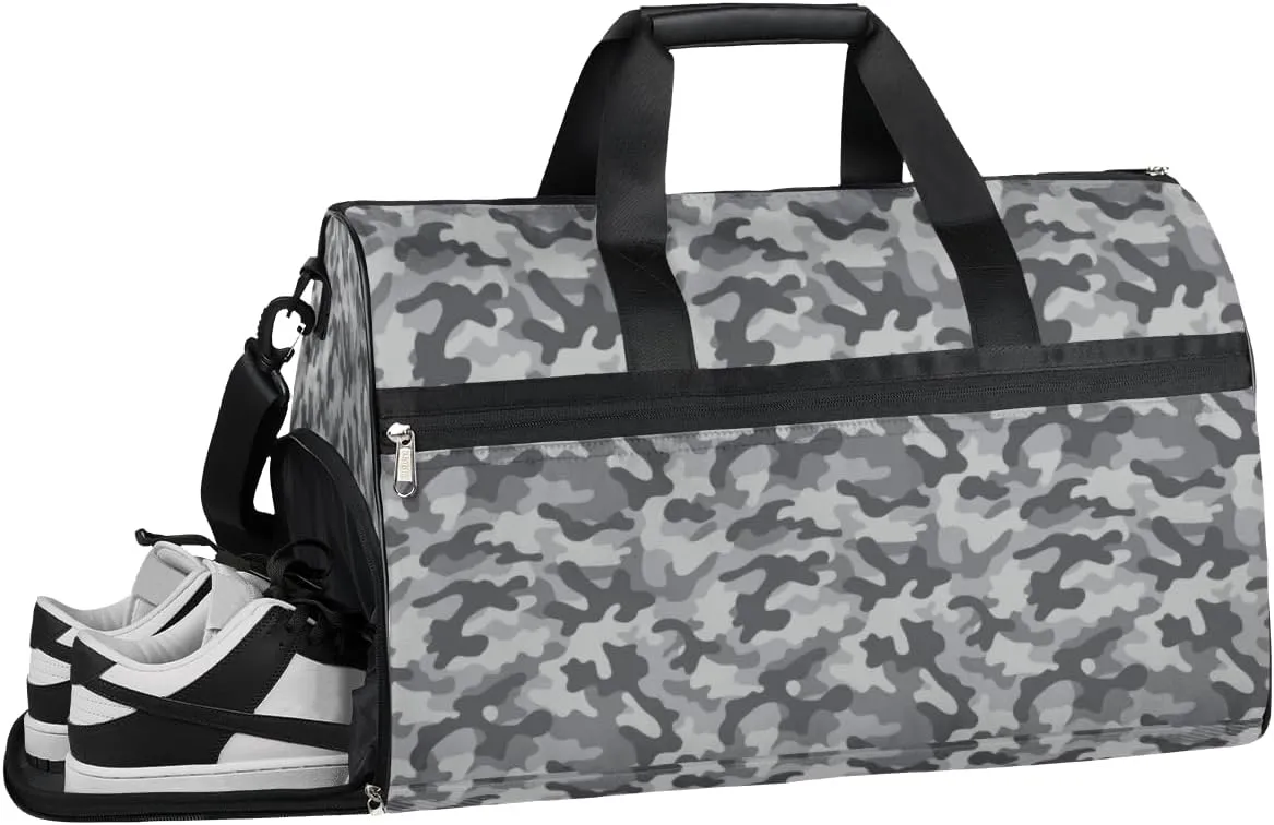 Modern Camouflage Sports Gym Bag with Wet Pocket & Shoes Compartment Waterproof Workout Duffel Bag for Women and Men Weekender Overnight Duffle Bag Travel Carry-on Tote