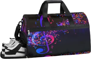 Music Note Pattern Sports Gym Bag with Wet Pocket & Shoes Compartment Waterproof Workout Duffel Bag for Women and Men Weekender Overnight Duffle Bag Travel Carry-on Tote