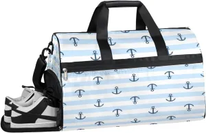 Ocean Anchor Pattern Sports Gym Bag with Wet Pocket & Shoes Compartment Waterproof Workout Duffel Bag for Women and Men Weekender Overnight Duffle Bag Travel Carry-on Tote