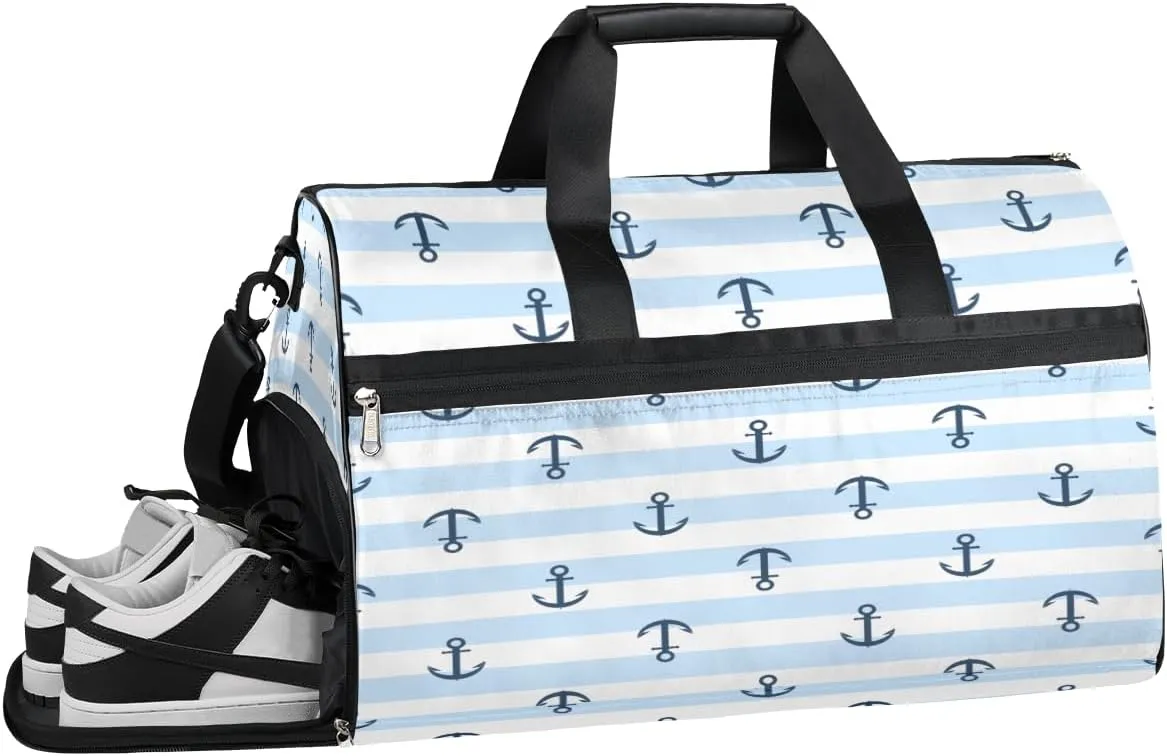 Ocean Anchor Pattern Sports Gym Bag with Wet Pocket & Shoes Compartment Waterproof Workout Duffel Bag for Women and Men Weekender Overnight Duffle Bag Travel Carry-on Tote