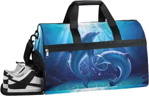 Ocean Dolphins Sports Gym Bag with Wet Pocket & Shoes Compartment Waterproof Workout Duffel Bag for Women and Men Weekender Overnight Duffle Bag Travel Carry-on Tote