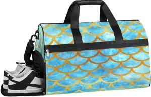 Ocean Mermaid Sports Gym Bag with Wet Pocket & Shoes Compartment Waterproof Workout Duffel Bag for Women and Men Weekender Overnight Duffle Bag Travel Carry-on Tote