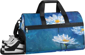 Oil Painting Daisy Flower Resistant Sports Gym Bag for Women Men Travel Duffel bag with Wet Pocket & Shoes Compartment Waterproof Weekender Bag 19.7"x9.9"x13"