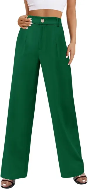 onlypuff Womens Wide Leg Pants High Waisted Slacks Straight Long Work Business Trousers with Pockets