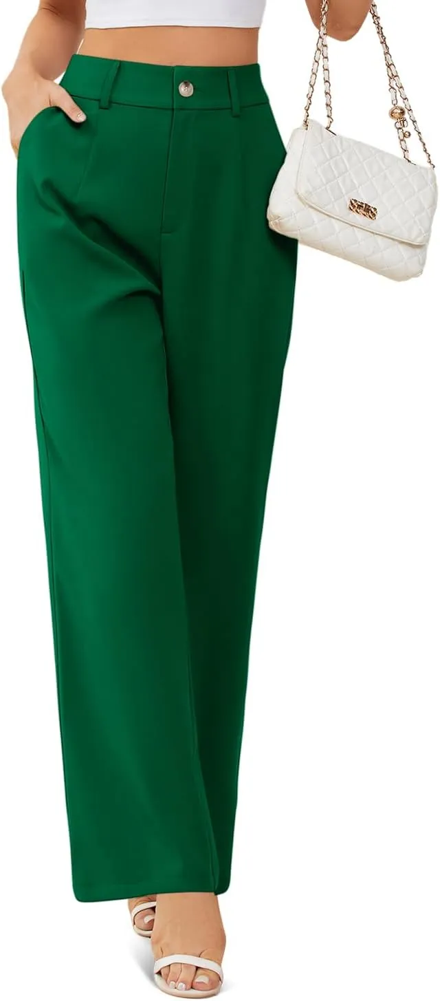 onlypuff Womens Wide Leg Pants High Waisted Slacks Straight Long Work Business Trousers with Pockets