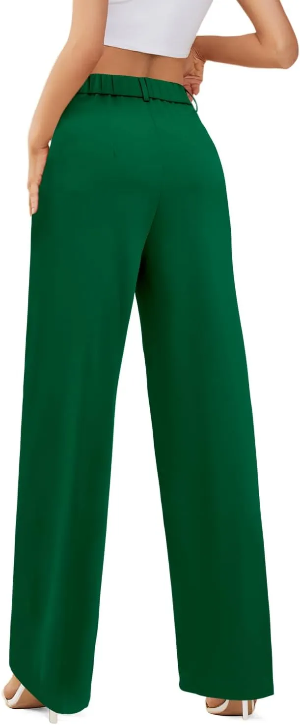 onlypuff Womens Wide Leg Pants High Waisted Slacks Straight Long Work Business Trousers with Pockets