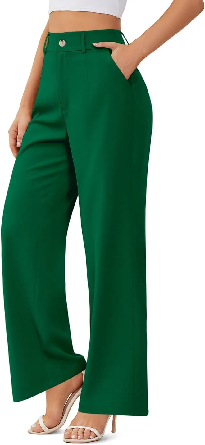 onlypuff Womens Wide Leg Pants High Waisted Slacks Straight Long Work Business Trousers with Pockets