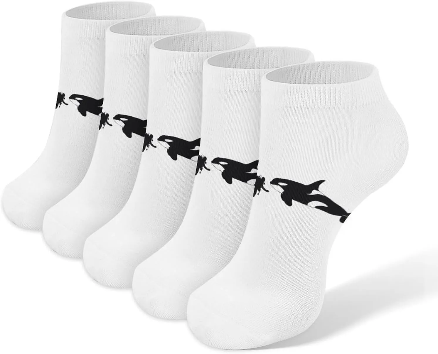 Orca Killer Whale Scuba Dive 5 Pairs Low Cut Ankle Socks for Men Women Athletic Running Socks No Show Breathable
