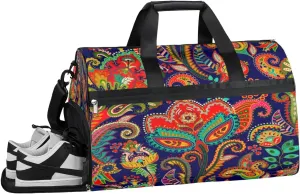 Paisley Style Sports Gym Bag with Wet Pocket & Shoes Compartment Waterproof Workout Duffel Bag for Women and Men Weekender Overnight Duffle Bag Travel Carry-on Tote