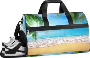 Palm Leaf Beach Sports Gym Bag with Wet Pocket & Shoes Compartment Waterproof Workout Duffel Bag for Women and Men Weekender Overnight Duffle Bag Travel Carry-on Tote