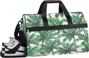 Palm Leaf Design Sports Gym Bag with Wet Pocket & Shoes Compartment Waterproof Workout Duffel Bag for Women and Men Weekender Overnight Duffle Bag Travel Carry-on Tote